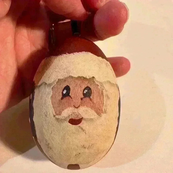 Egg Shaped Wooden America Santa Ornament Hand Painted - Approx 2.5” - Picture 2 of 5